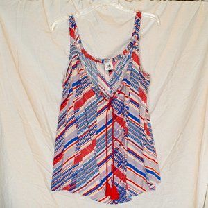 CAbi sleeveless blouse, size large l, red, white, and blue pattern